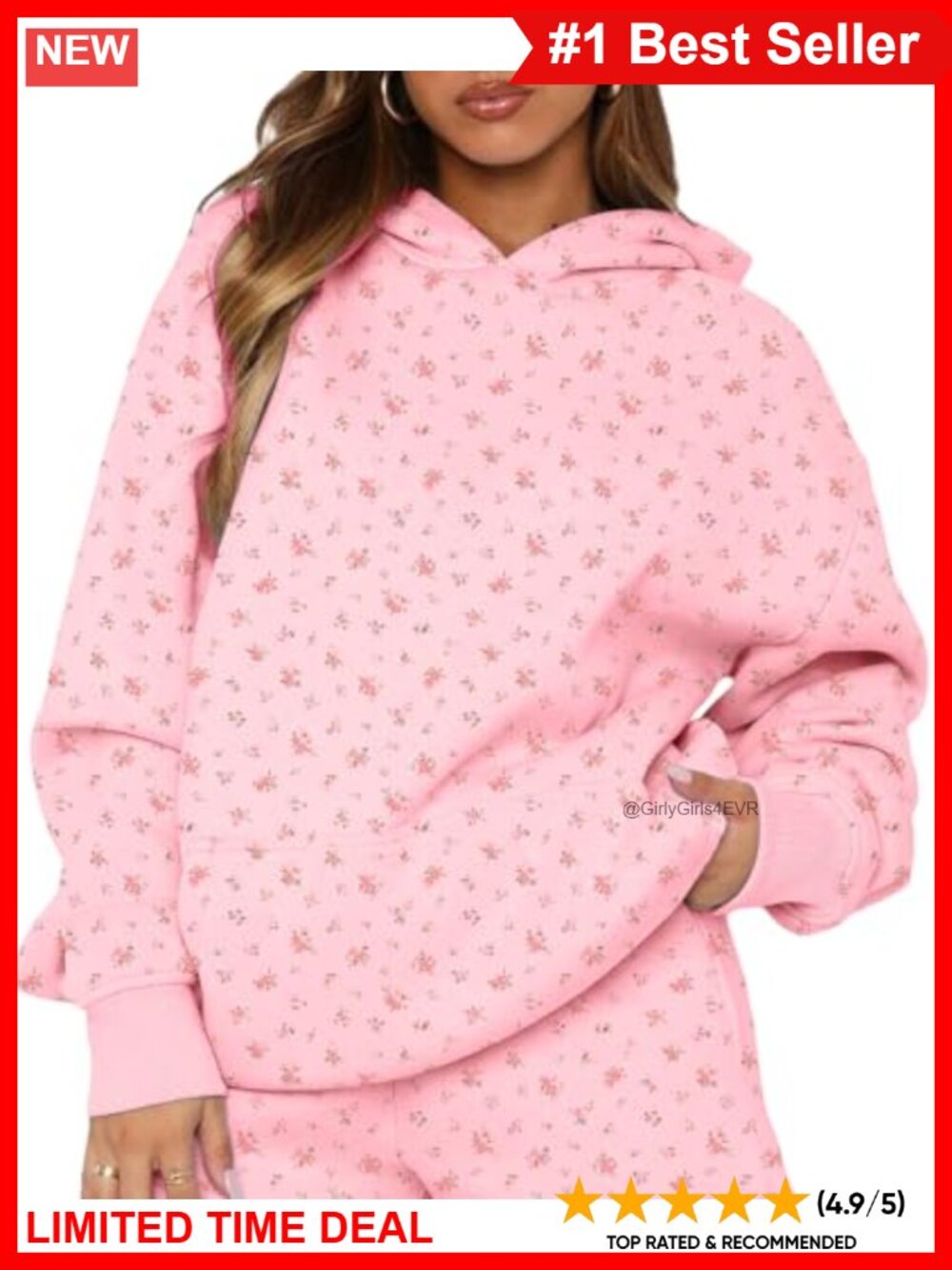 Oversized Ditsy Floral Fleece Hoodie Snowflake Pullover Sweatshirt